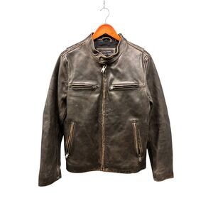 Wilsons Leather Genuine Leather Moto Biker Jacket Men's S Brown Motorcycle